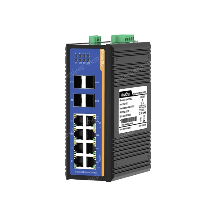 4 Ports Gigabit SFP + 8 Ports Gigabit RJ45 Din-Rail Managed Industrial Ethernet Switch