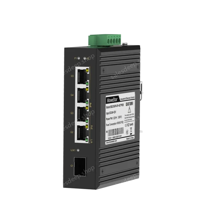 1 Port Gigabit SFP + 4 Ports Gigabit PoE RJ45 Din-Rail Unmanaged Industrial PoE Switch